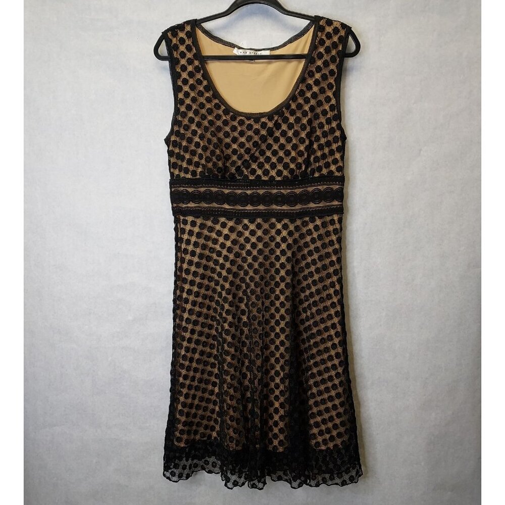 Max Studio Shift Dress L Black Lace Nude Lined Knee Length Y2K Whimsigoth Fairy